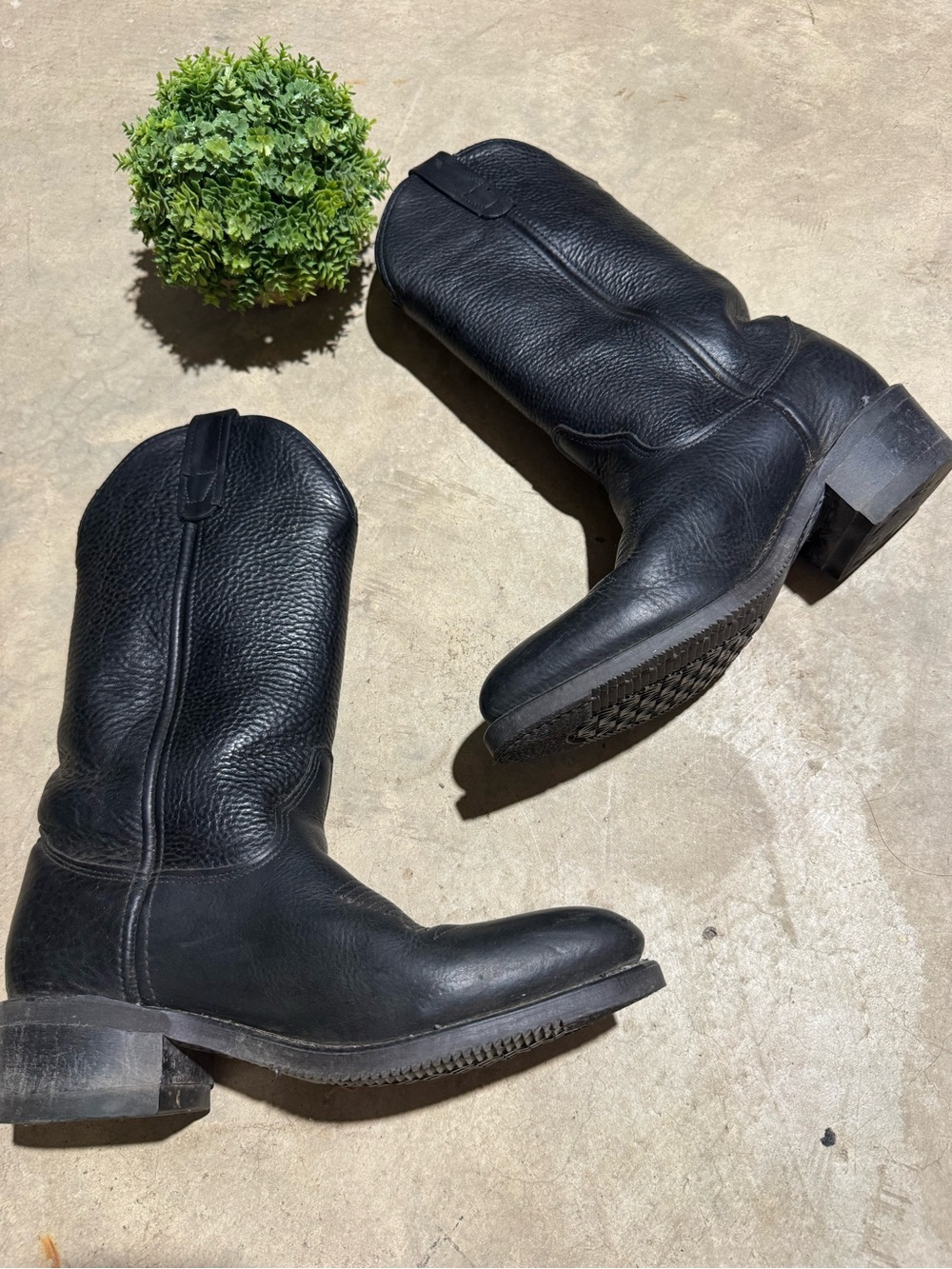 Double H Black Leather‎ Cowboy Roper Boots Men Size 7.5 Western Festival Rodeo